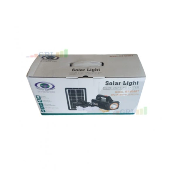 Портативный переносной фонарь RT905BT+Solar, 1+2 режим, Радио+ Bluetooth колонка, солнечная панель, встроенный аккум, 3 лампочки 3W, 2-USB выход, Black/Orange - зображення 4