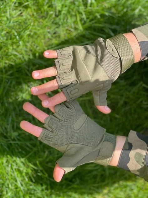 Военный тактические рукавички без пальцев олива S - изображение 1