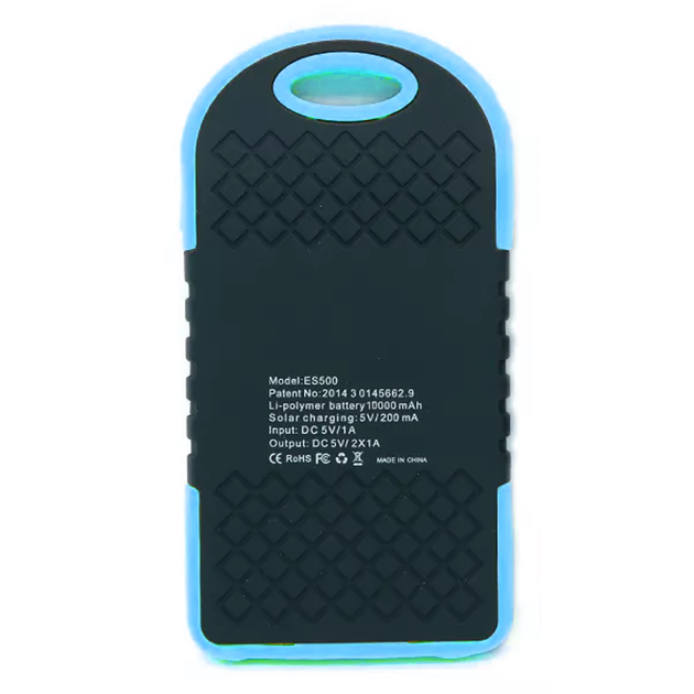 Повербанк на сонячній батареї Solar Charger 10000 mAh Power Bank вологозахищений з LED ліхтариком Блакитний - Фото 5 Повербанк на сонячній батареї Solar Charger 10000 mAh Power Bank вологозахищений з LED ліхтариком Блакитний - зображення 5