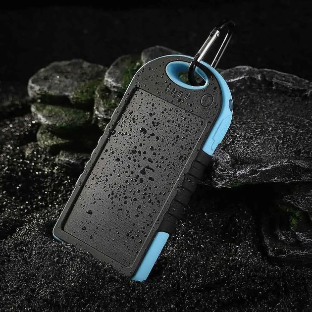 Повербанк на сонячній батареї Solar Charger 10000 mAh Power Bank вологозахищений з LED ліхтариком Блакитний - Фото 6 Повербанк на сонячній батареї Solar Charger 10000 mAh Power Bank вологозахищений з LED ліхтариком Блакитний - зображення 6
