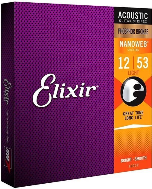 Струни для акустичної гітари Elixir 16052 Nanoweb Phosphor Bronze Light 12-53 (PB NW L) - зображення 2