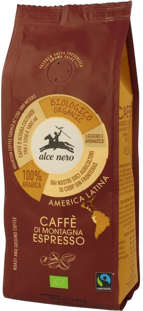 Акция на Кава мелена Alce Nero Fairtrade Еспресо 100% Арабіка Латинська Америка Органічна 250 г от Rozetka