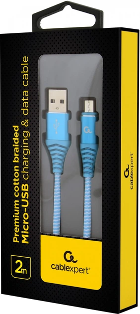 Кабель Cablexpert USB - MicroUSB 2 м Blue/White (CC-USB2B-AMmBM-2M-VW) - Фото 2 Кабель Cablexpert USB - MicroUSB 2 м Blue/White (CC-USB2B-AMmBM-2M-VW) - изображение 2