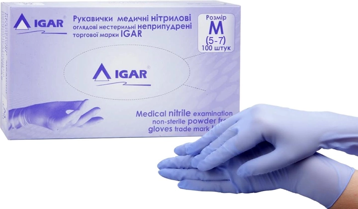 Рукавички медичні нітрилові нестерильні неприпудрені Igar Розміри: 5-7 100 шт (4820017605083) - зображення 1