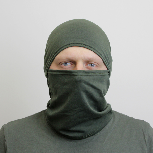Качественная Балаклава мужская зеленая военная камуфляжная, подшлемник хаки однотонная - изображение 2