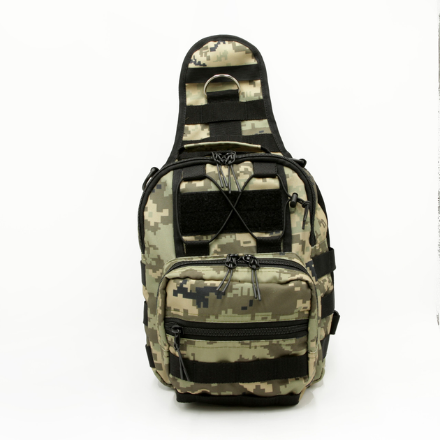 Тактична сумка-слінг плечова, однолямочний рюкзак, барсетка піксель через плече, нагрудний однолямний з кордури - зображення 2