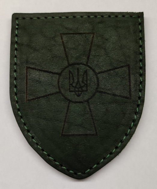 Військовий шкіряний шеврон "Національна Гвардія України" зелений - зображення 1
