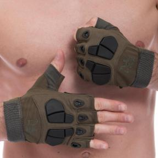 Перчатки тактические с открытыми пальцами SILVER KNIGHT YQS-3 Материал: Полиэстер, нейлон. Размер: ХL. Цвет: Оливковый - изображение 1