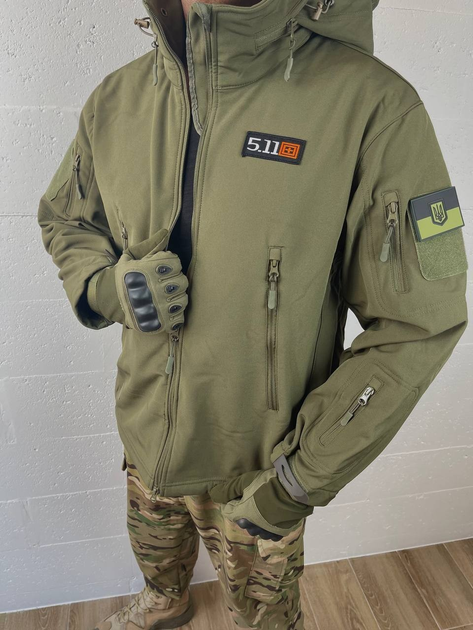 Демисезонная хаки мужская флисовая куртка размер L - изображение 1