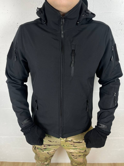 Демисезонная чёрная мужская флисовая куртка размер L - изображение 1