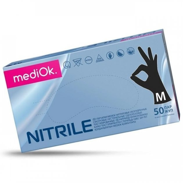 Перчатки нітрилові MediOk Nitrile (100 шт./50 пар), чорні, розмір M - зображення 1