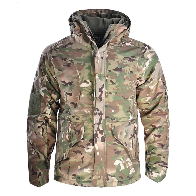 Тактическая военная куртка теплая Multicam софтшел, армейская, мембранная, водоотталкивающая, ветронепроницаемая с флисовой подкладкой, пальто с капюшоном, бомбер, бушлат, мультикам р.M - изображение 1