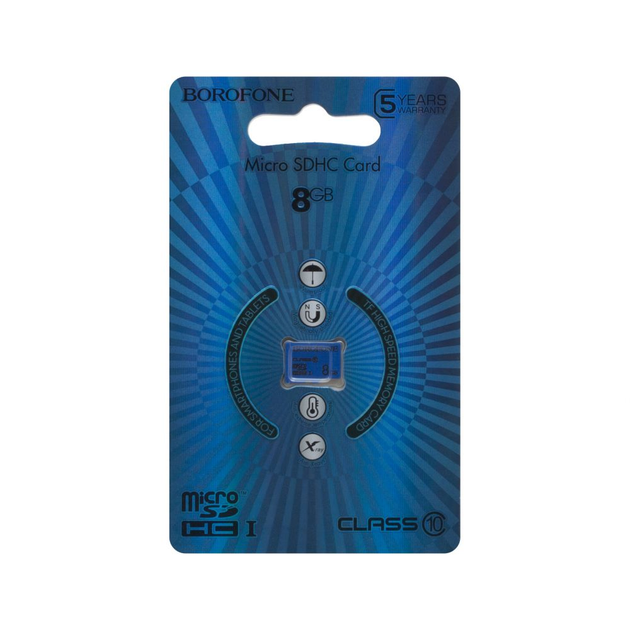 Карта памяти с защитой от воды Borofone MicroSDHC 8gb 10 Class Синий - изображение 2