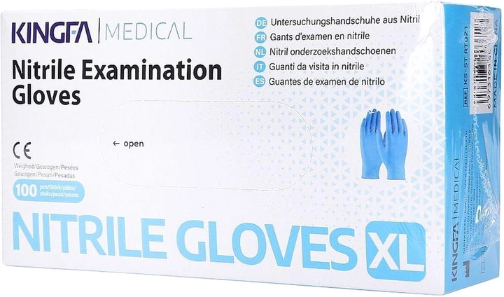 Перчатки нитриловые Kingfa Medical одноразовые, нестерильные, синие без пудры размер XL 100 шт (6973163403718) - изображение 1