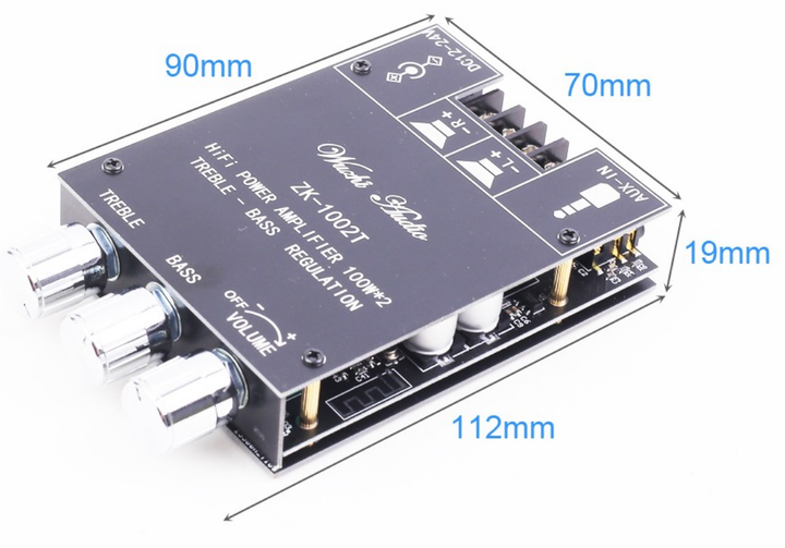 Аудио усилитель TPA3116D2 2.0, 2x100Вт, 12-24В, Bluetooth 5.0, AUX, ZK-1002T - изображение 2