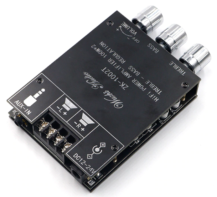 Аудио усилитель TPA3116D2 2.0, 2x100Вт, 12-24В, Bluetooth 5.0, AUX, ZK-1002T - изображение 3