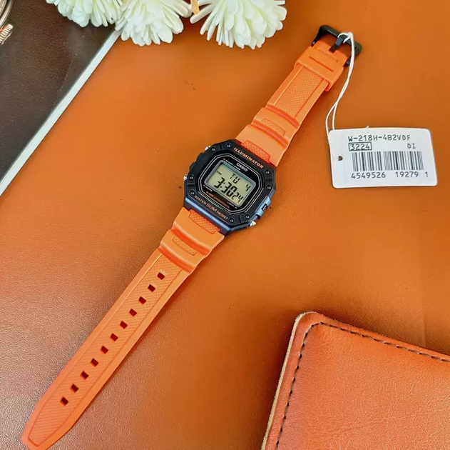 Наручные часы Casio W-218H-4B2 Черные\Оранжевый ремень - изображение 5
