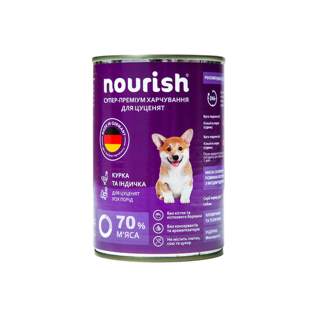 Nourish, консерва для щенков всех пород, курица с индейкой, 400г ...