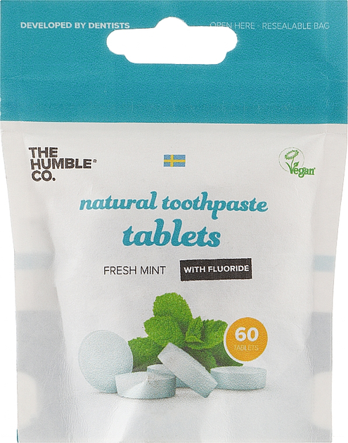 Таблетки для чистки зубов - The Humble Co Natural Toothpaste Tablets Fresh Mint with Flouride 60шт (947172-67370) - изображение 1