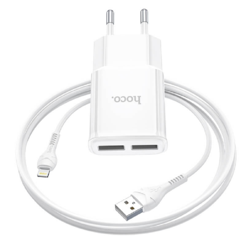 Адаптер HOCO сетевой Lightning C88A 2USB 2.4A white - Фото 1 Адаптер HOCO сетевой Lightning C88A 2USB 2.4A white - изображение 1