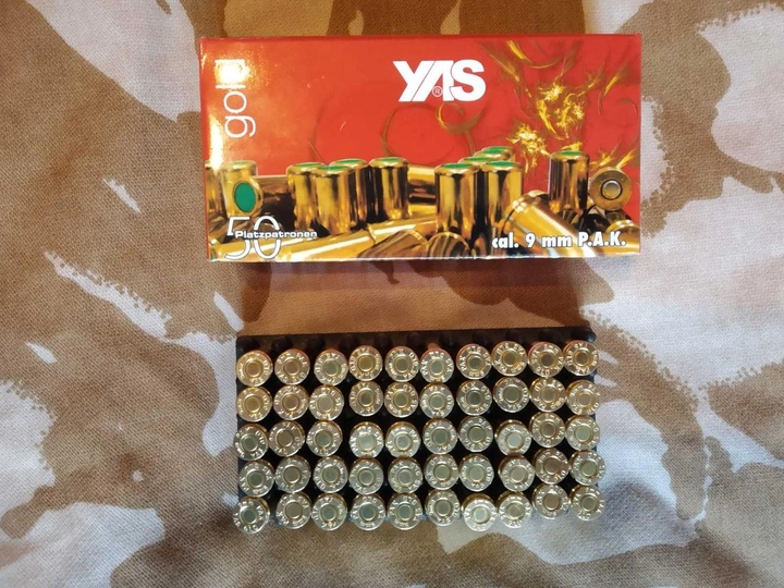 Пістолетні патрони холості YAS Gold 9 мм P. A. K., 50 шт - зображення 1