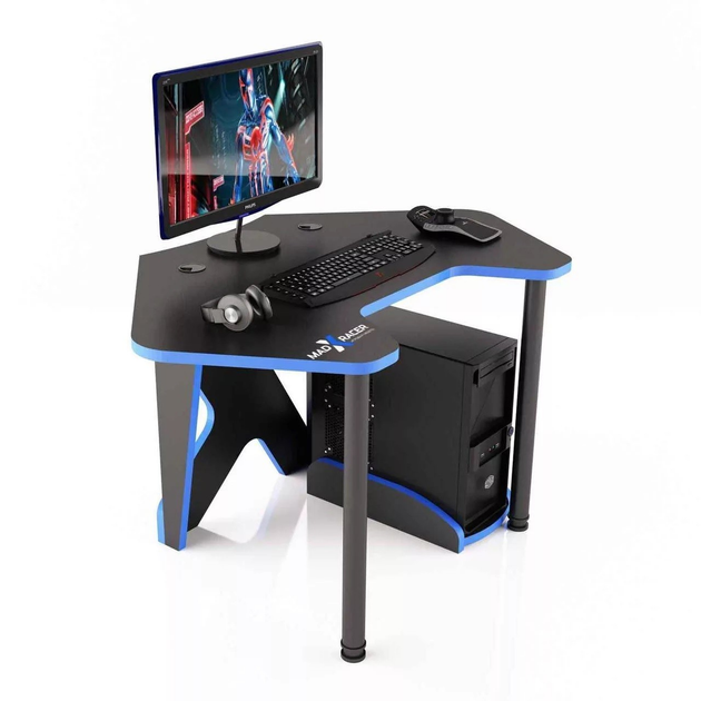 Угловой геймерский стол MaDXRacer серия PILOT GTC12 чёрный+синий ширина ...