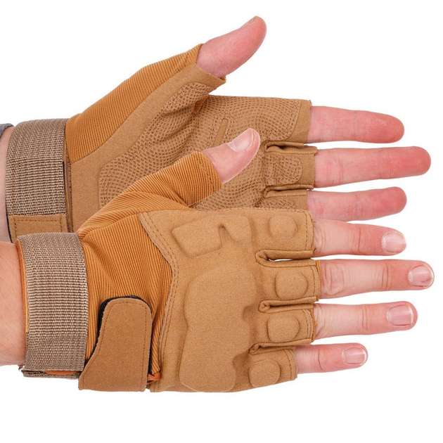 Тактичні рукавички з відкритими пальцями Zelart Blackhawk Action 4380 розмір M Khaki - зображення 1
