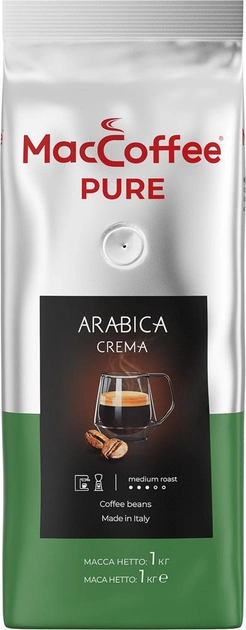Акция на Кава натуральна смажена в зернах MacCoffee Pure Arabica Crema 1 кг от Rozetka