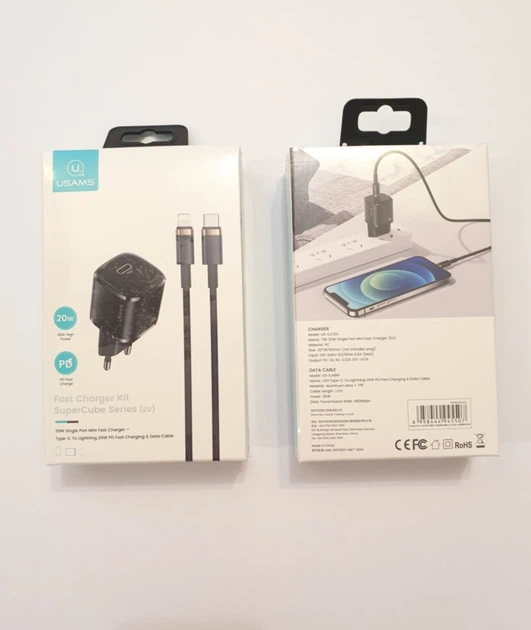 Швидкий зарядний пристрій USAMS US-CC124 T36 20W Single port Mini Fast Charger в комплекті з кабелем USAMS U63 Type-C To Lightning 20W PD Fast Charging Data Cable 1.2m BLACK - изображение 10