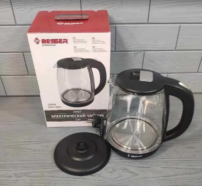 Чайник электрический стеклянный Besser 10327 1800W 1.8 л, Black - изображение 3