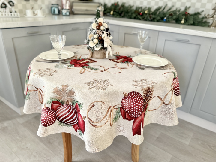 Скатертина гобеленова Limaso RED BALLS180D Ø180 см (ROZ6400080630