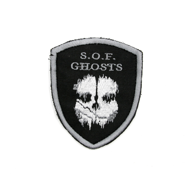 Качественный шеврон S.O.F. Ghosts ССО Привидения щит, шевроны на липучке, черный с серой вышивкой Call of Duty - изображение 2