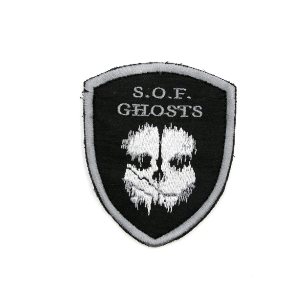 Якісний шеврон S.O.F. Ghosts (ССО Привиди) щит, шеврони на липучці, чорний з сірою вишивкою логотип Call of Duty - зображення 2