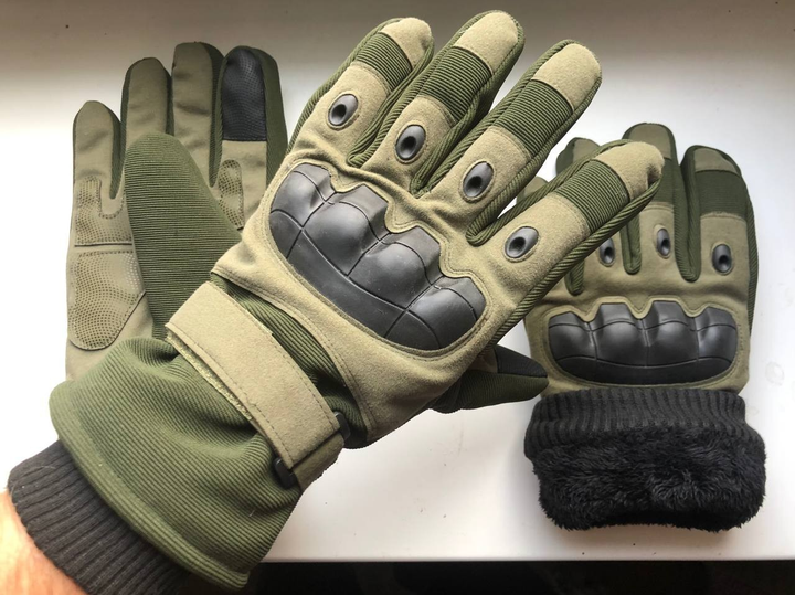 Тактические теплые, Зимние перчатки ( Утепленные ) Размер универсальный XL-XXL, Олива - изображение 1