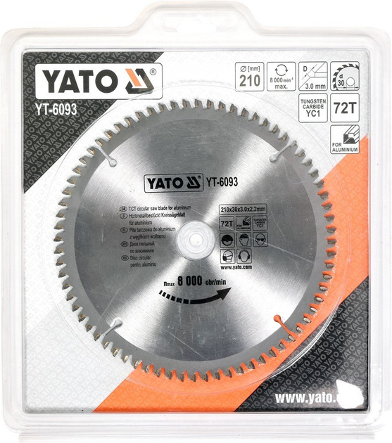 Пильный диск по алюминию Yato YT-6093 210х30 мм 72 зуба – фото, отзывы ...