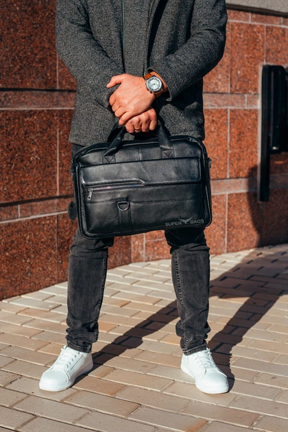 Мужская офисная сумка-портфель из натуральной кожи TIDING BAG Черный 10671-17 - изображение 2