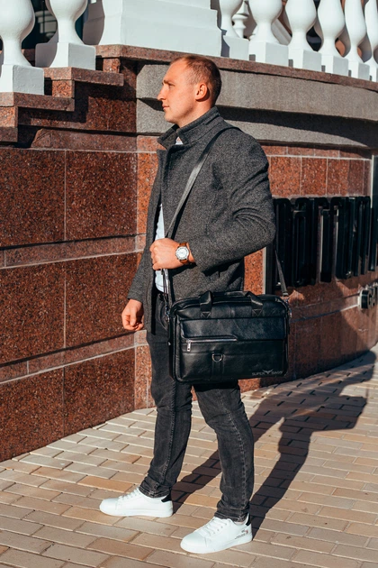 Мужская офисная сумка-портфель из натуральной кожи TIDING BAG Черный 10671-17 - изображение 8