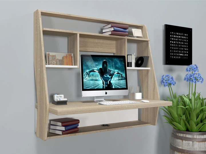 Стол компьютерный навесной из ЛДСП Comfy Home AirTable - III SW Zeus сонома/белый - изображение 2