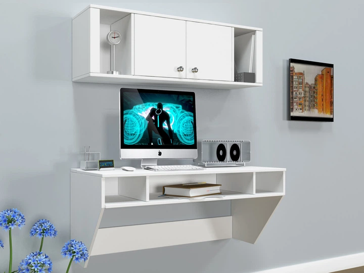 Стіл комп'ютерний навісний з ЛДСП Comfy Home AirTable - II Kit WT Zeus білий - зображення 2
