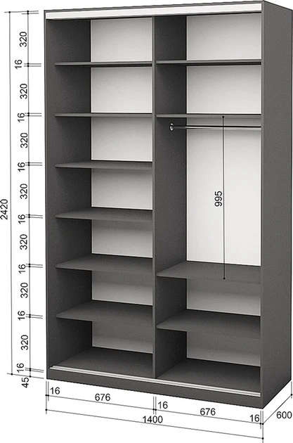 Шкаф-купе двухдверный Roko 140х242х60 см ДСП Серый (20200027514) - Фото 2 Шкаф-купе двухдверный Roko 140х242х60 см ДСП Серый (20200027514) - изображение 2