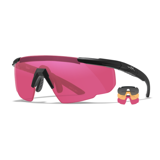 Защитные баллистические очки с сменными линзами Wiley X Saber Advanced, серые, розовые, оранжевые линзы в черной оправе - изображение 2