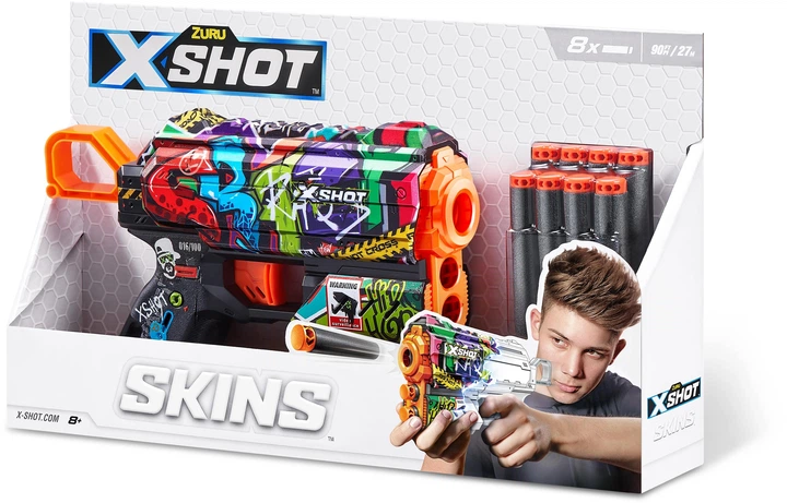 Szybkostrzelny miotacz Zuru X-SHOT Skins Flux Graffiti 8 naboi (193052040619) - obraz 5