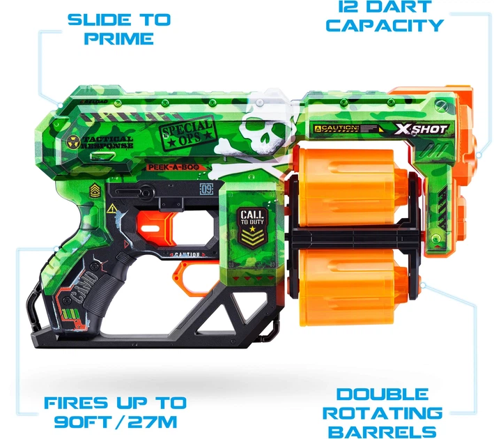 Szybkostrzelny miotacz Zuru X-SHOT Skórki Dread Camo 12 naboi (193052039255) - obraz 7