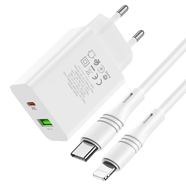Зарядне мережеве BOROFONE BA56A Lavida (PD + QC3.0) (1USB 3A 20W) Lightning - Type Білий - Фото 3 Зарядне мережеве BOROFONE BA56A Lavida (PD + QC3.0) (1USB 3A 20W) Lightning - Type Білий - зображення 3
