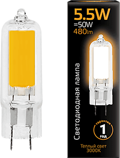 Лампа Gauss LED G4 AC220-240V 5.5 W 480Lm3000K Glass – фото, отзывы ...