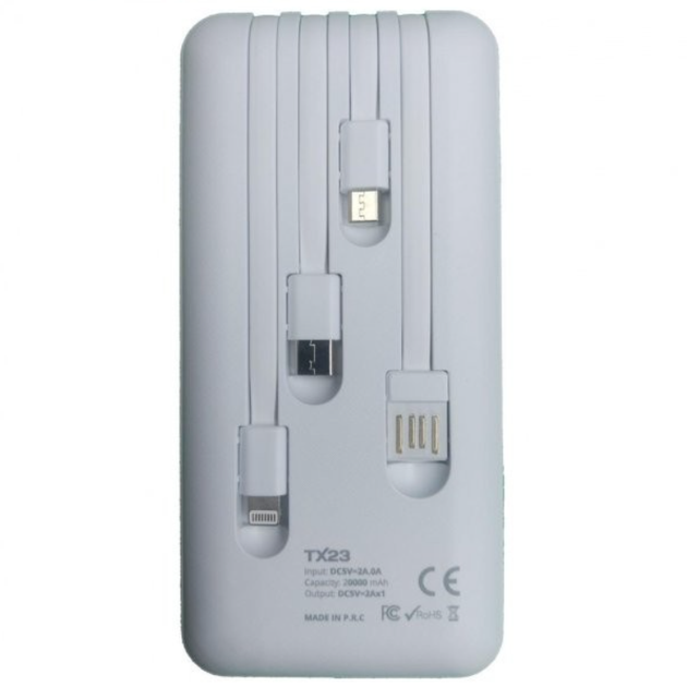 Портативна батарея Power Bank 10000 mAh з підтримкою швидкого заряджання (4 кабелі) Power Way TX-108 - зображення 3