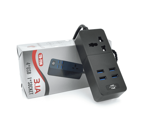Мережевий фільтр Voltronic ТВ-Т06, 1 розетка + 4 USB, 2 м, перетин 3х0, 75мм, 2500W Black - Фото 1 Мережевий фільтр Voltronic ТВ-Т06, 1 розетка + 4 USB, 2 м, перетин 3х0, 75мм, 2500W Black - зображення 1