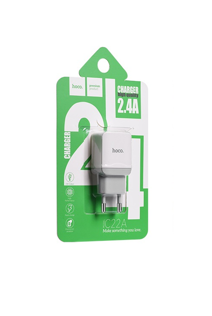 Адаптер зарядний пристрій мережеве Hoco Micro USB cable C22A 1USB 2.4а 5W white - зображення 2