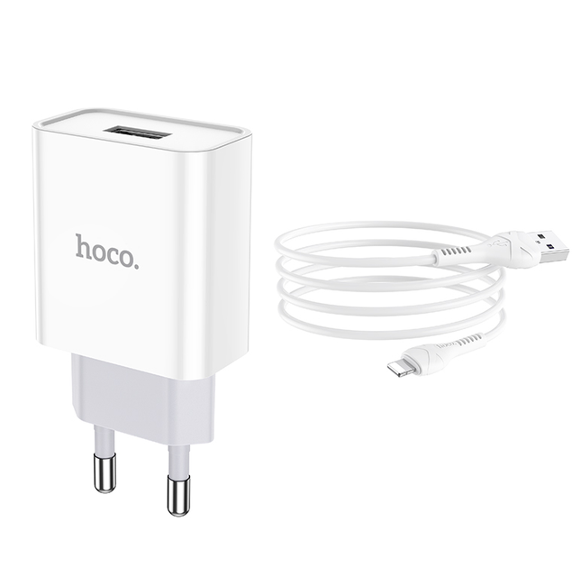 Адаптер мережний HOCO Lightning cable Asombroso C81A 1USB 2.1A white - Фото 3 Адаптер мережний HOCO Lightning cable Asombroso C81A 1USB 2.1A white - зображення 3