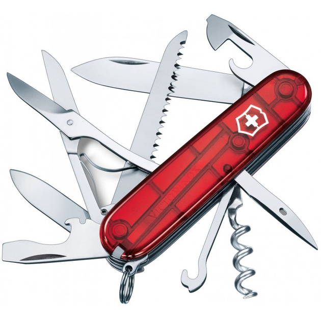 Складной швейцарский нож Victorinox Vx13713.T Huntsman 15 функций 91 мм красный-полупрозрачный - изображение 1